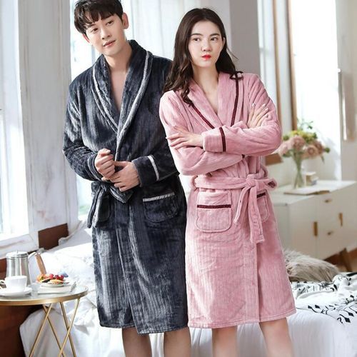 Winter Pyjama Couple Sleepwear Bath Robe Men Women Flannel Bathrobe Coral Fleece Pajamas Hombre Night Dressing Gown Bride Robe（#wine Red Y801）