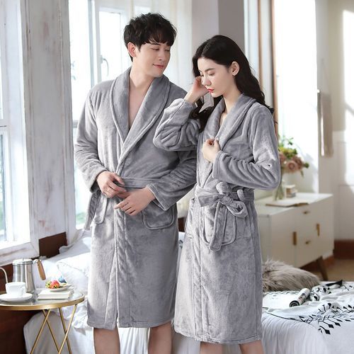 Winter Pyjama Couple Sleepwear Bath Robe Men Women Flannel Bathrobe Coral Fleece Pajamas Hombre Night Dressing Gown Bride Robe（#wine Red Y801）