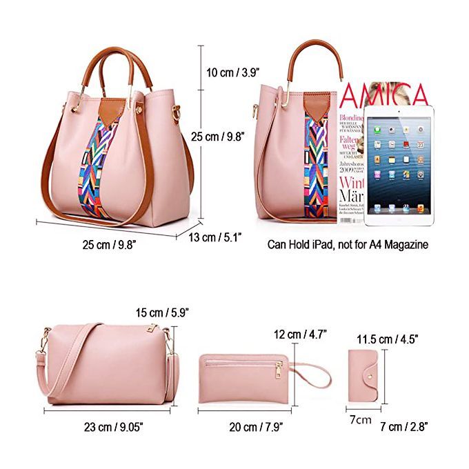 4 In 1 Bag Set Ladies Handbags Bags - Pink