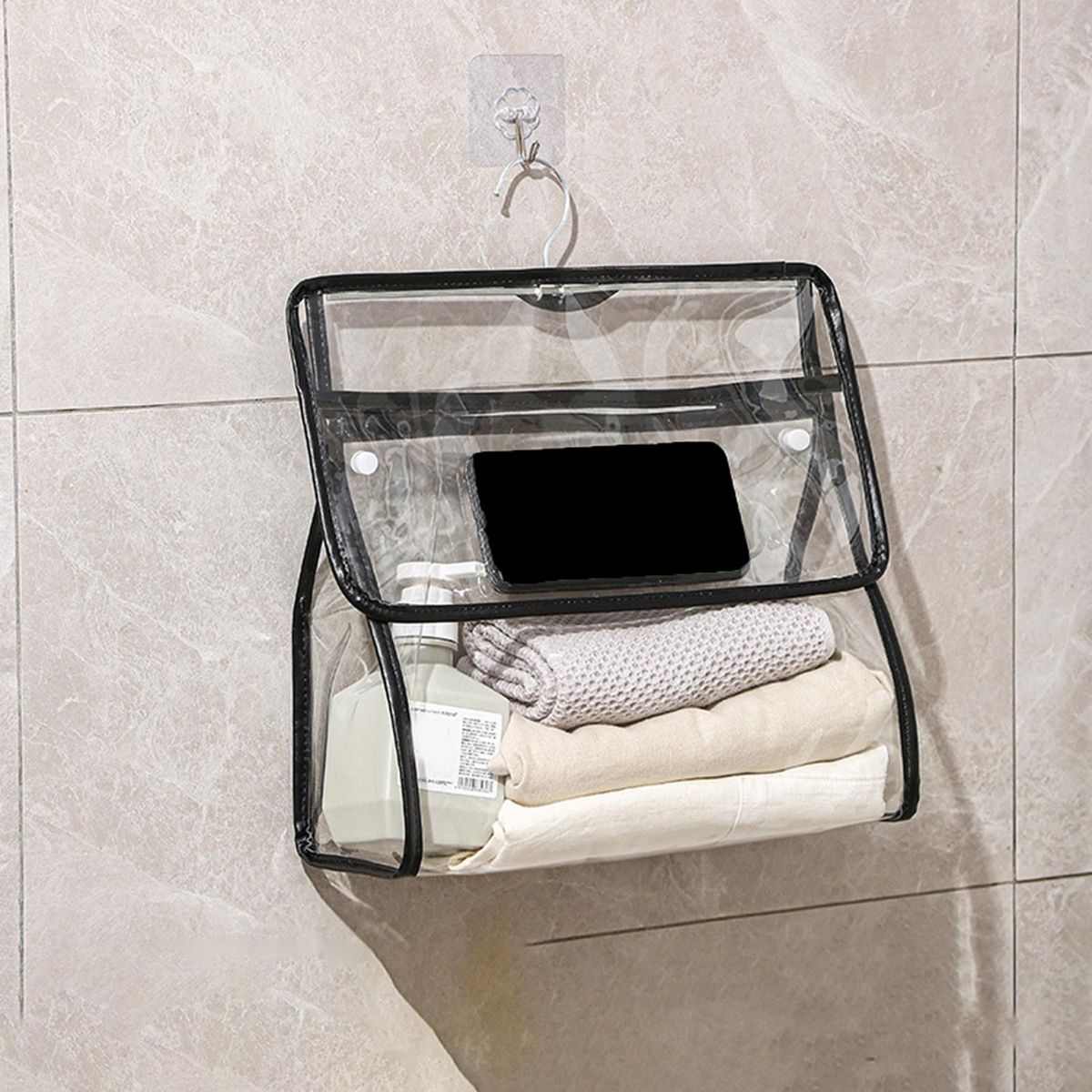 Tpu Material Storage Bag Transparent Wall Storage Bag with Phone Black
