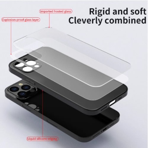 Ag Matte Glass + Silicone Skin Feel Case For iPhone 13 Pro Max -Black