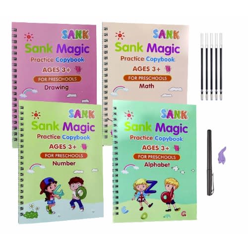 Reusable Calligraphy Sank Magic Kids Preschool Practice Copy Book - 4 In 1