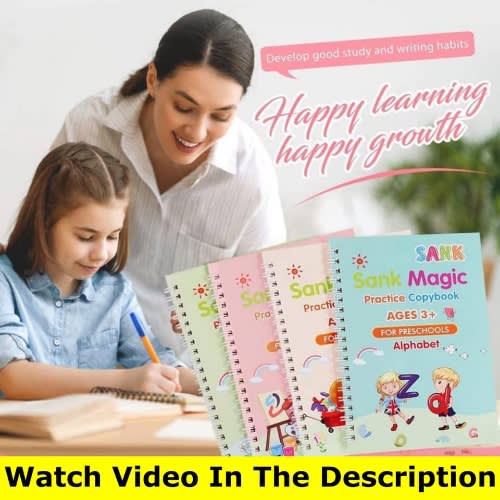 Reusable Calligraphy Sank Magic Kids Preschool Practice Copy Book - 4 In 1