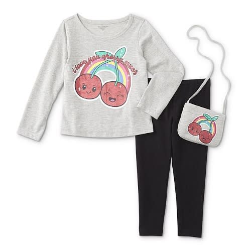 Girls' Graphic T-shirt, Leggings & Purse