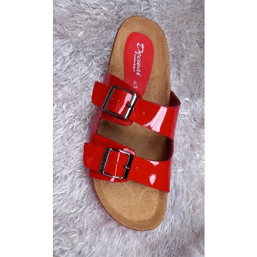 Deewai Exotic Genuine Italian Patent Leather 2 Straps Birkenstock Red Slippers