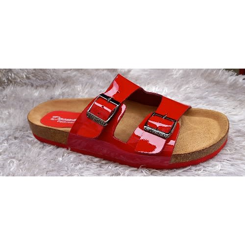 Deewai Exotic Genuine Italian Patent Leather 2 Straps Birkenstock Red Slippers