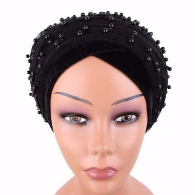 Full Beaded Turban With Net - Black