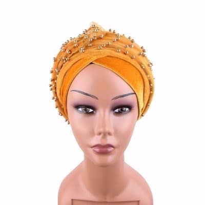 Beaded Net Turban - Orange