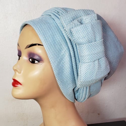 Velvet Material With Full Beaded Turban And Net Royal Blue