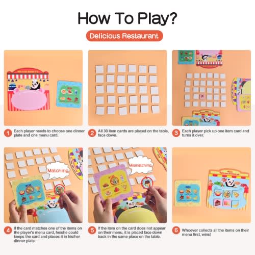 Delicious Restaurant Memory Matching Travel Board Game Toddler Learning Activity