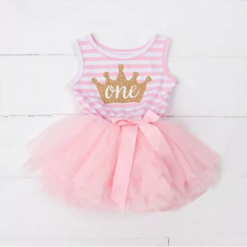 Girl One Numbered Year Birthday Pink Dress With Tutu