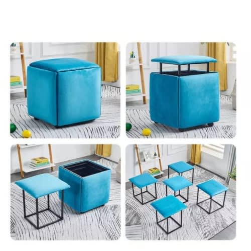 Ottoman Folding Cube Stool Set -5 Piece- Blue