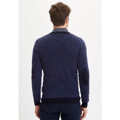 Men's Slim Fit Tricot Casual Sweater Shirt Pullover - Blue