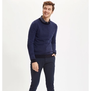 Men's Slim Fit Tricot Casual Sweater Shirt Pullover - Blue