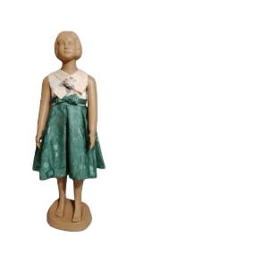 Girl V Neck Jacquard Gown - Cream Green