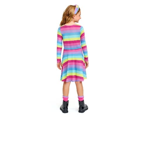 Girls Colourful Ombre Striped Rainbow Knit Skaters Dress