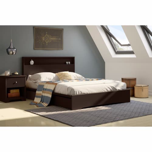 Basic Queen Platform Bed with 2 Drawers - Chocolate