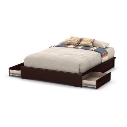 Basic Queen Platform Bed with 2 Drawers - Chocolate
