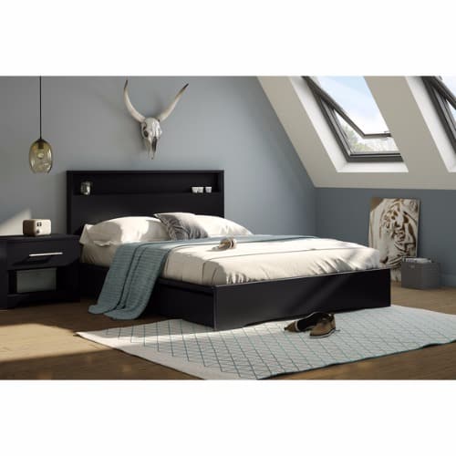 Basic Queen Platform Bed with 2 Drawers - Chocolate