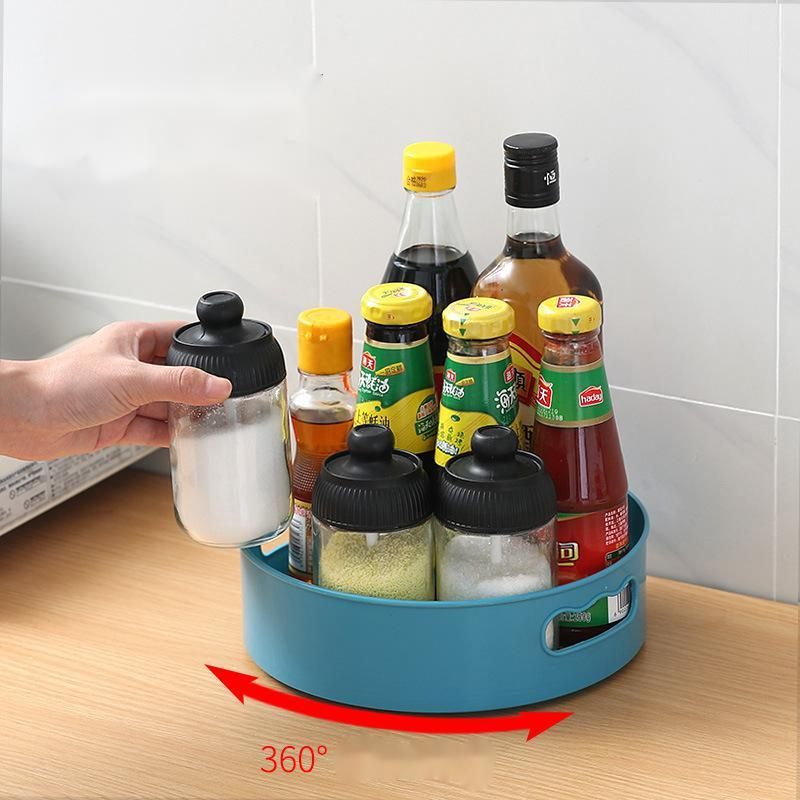 360 Rotating Tray Turntable Kitchen Storage Containers for Spice Snack Fruit Food Plate Non Slip Bathroom Dried Storage Tray