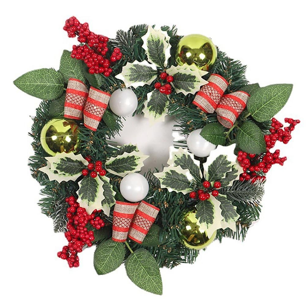 Artificial Christmas Ball Wreath with Berries Leaf Ribbon