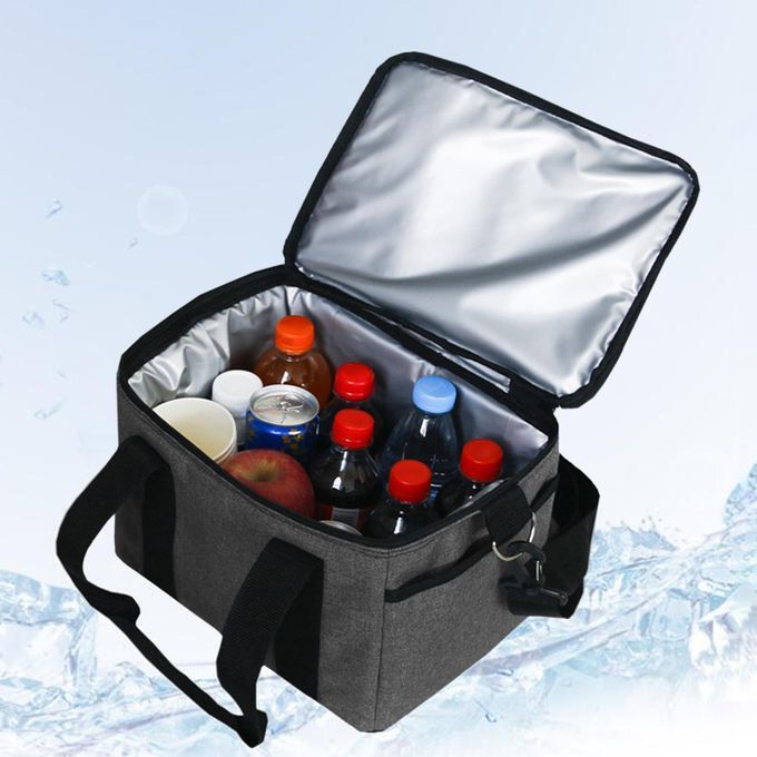 Large Oxford Cloth Insulated Food Cooler Bag Thermal Hiking Dark Gray