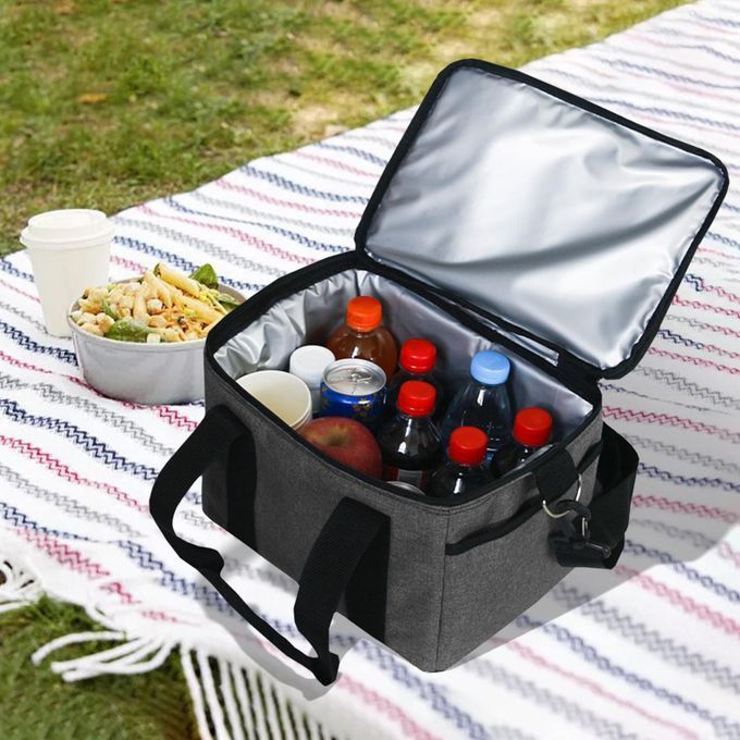Large Oxford Cloth Insulated Food Cooler Bag Thermal Hiking Dark Gray