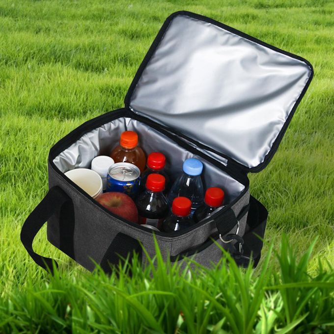 Large Oxford Cloth Insulated Food Cooler Bag Thermal Hiking Dark Gray