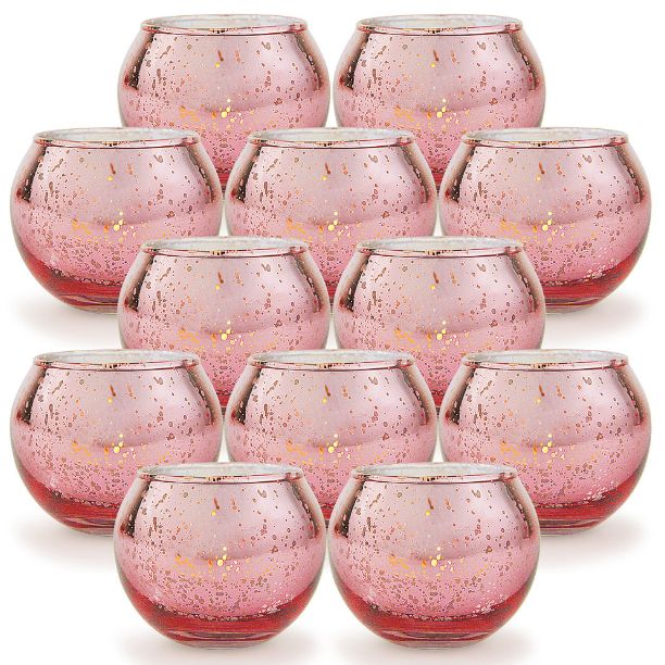 YuryFvna 6/12 Pcs  GlCandle Holders Votive-Rose Gold 12 Pcs