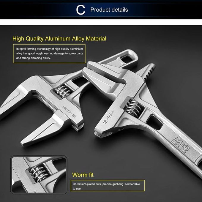 300mm Adjustable Spanner 16-68mm Open-End Wren H Short Shank Large Opening-White