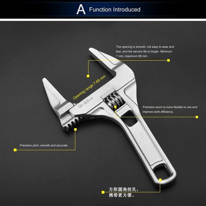 300mm Adjustable Spanner 16-68mm Open-End Wren H Short Shank Large Opening-White