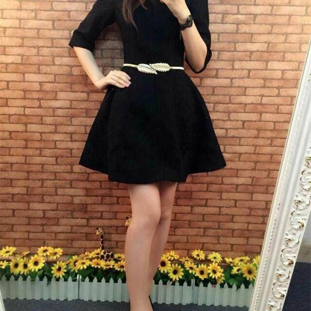 2017 Fashion Women Lady Metal Leaves Waist Belt Strap Stretch Elastic Waistband Gold Golden