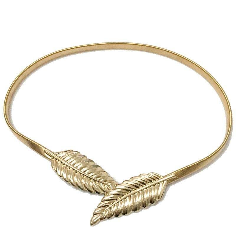 2017 Fashion Women Lady Metal Leaves Waist Belt Strap Stretch Elastic Waistband Gold Golden