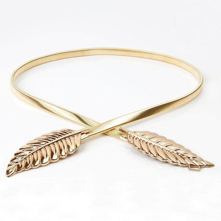 2017 Fashion Women Lady Metal Leaves Waist Belt Strap Stretch Elastic Waistband Gold Golden