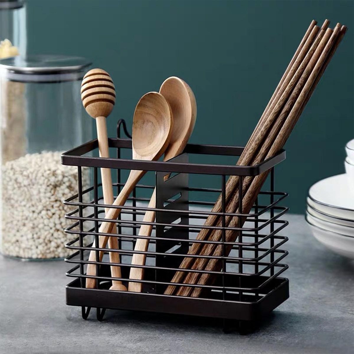 Iron Draining Chopstick Cage Drying Rack For Countertop Pantry
