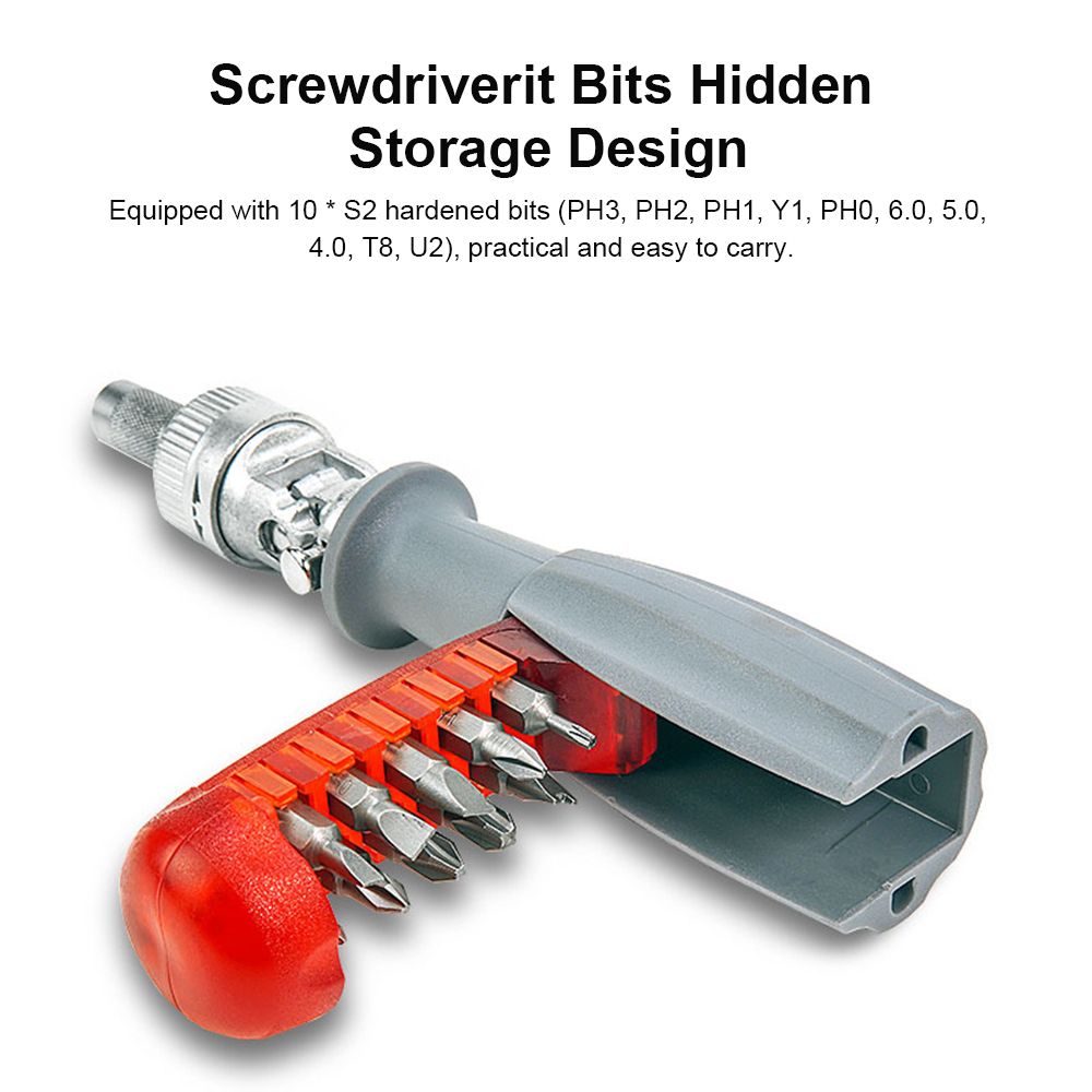 Two-Way Ratchet Screwdriver Set With 10 Bits 180° Alloy