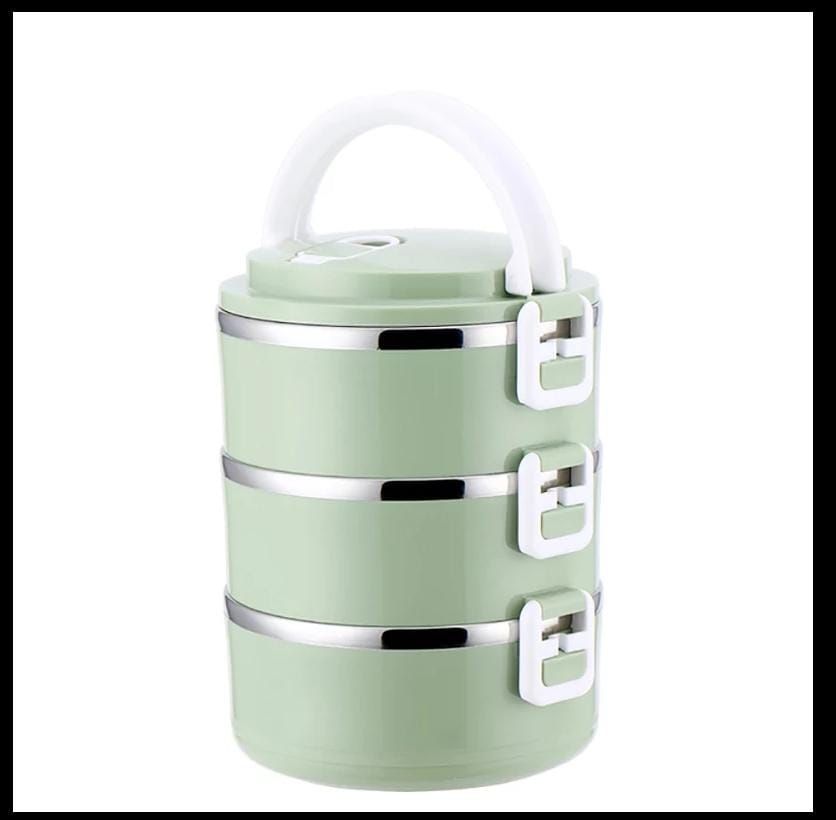 3 Layer Stainless Thermal Lunch Box- Green