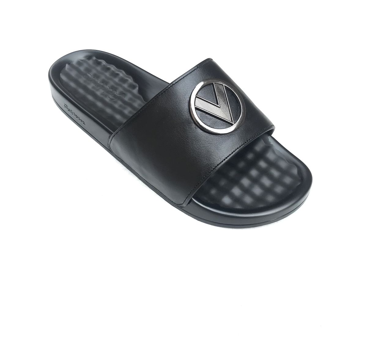 Trendy Slide Summer Slippers With Logo - Black