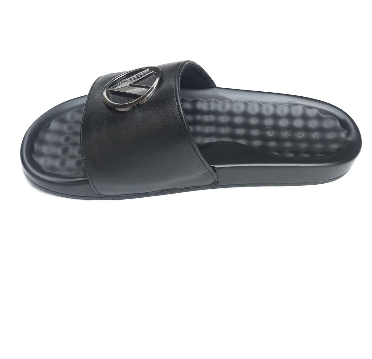 Trendy Slide Summer Slippers With Logo - Black