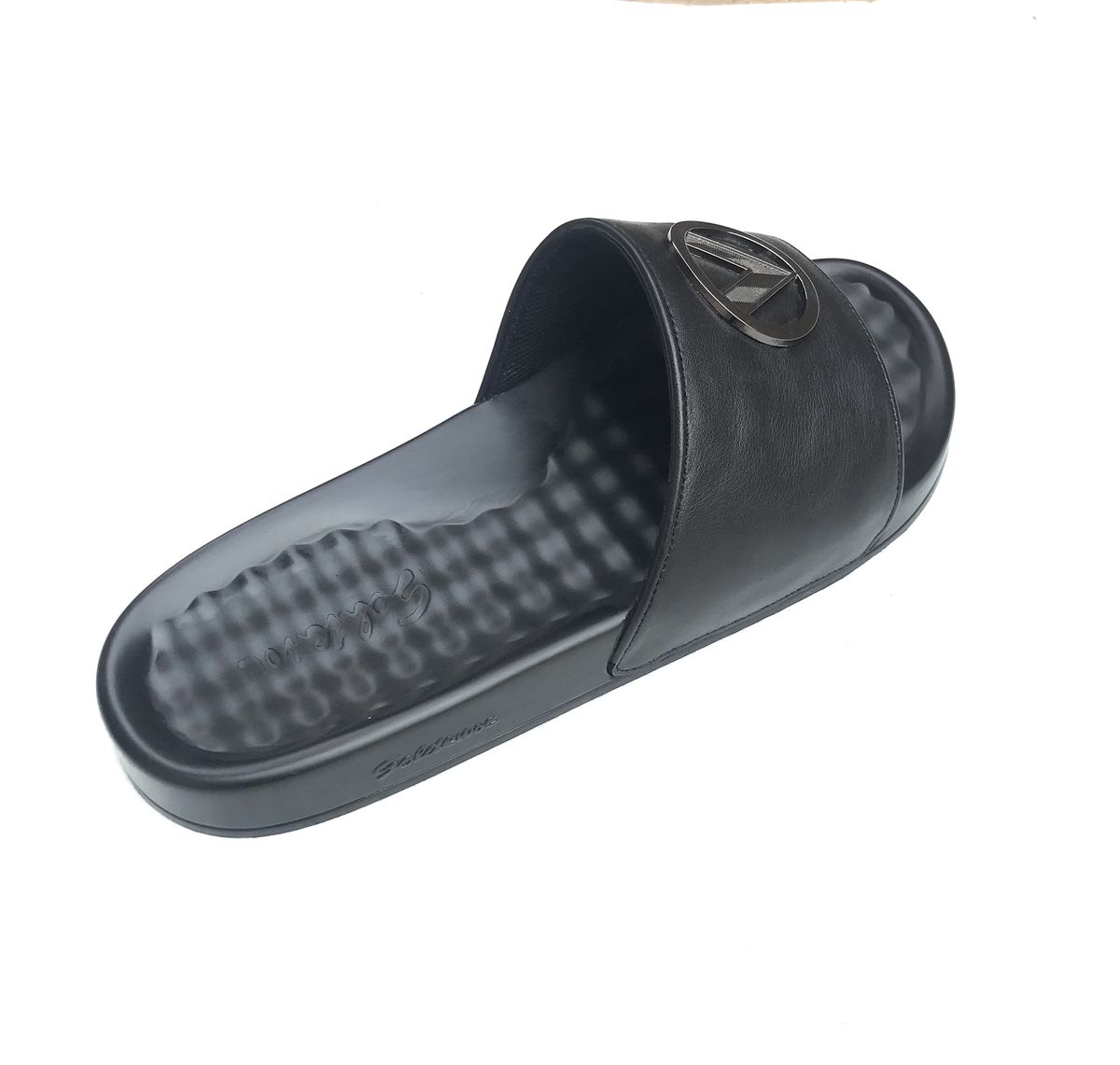 Trendy Slide Summer Slippers With Logo - Black