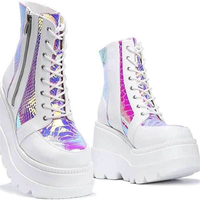 Ladies Platform Boots Designer Goth Cool Motorcyle Women Boots Punk Street Zipper Black Ladies Shoes Cowboy Boots For Women(#Black)