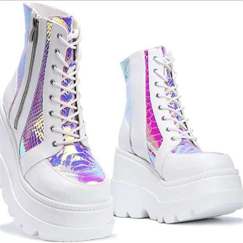 Ladies Platform Boots Designer Goth Cool Motorcyle Women Boots Punk Street Zipper Black Ladies Shoes Cowboy Boots For Women(#Black)