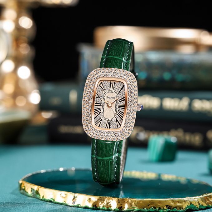 Square Diamond Inlaid Waterproof Quartz Women Watch Green
