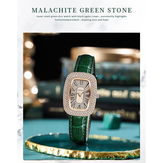 Square Diamond Inlaid Waterproof Quartz Women Watch Green