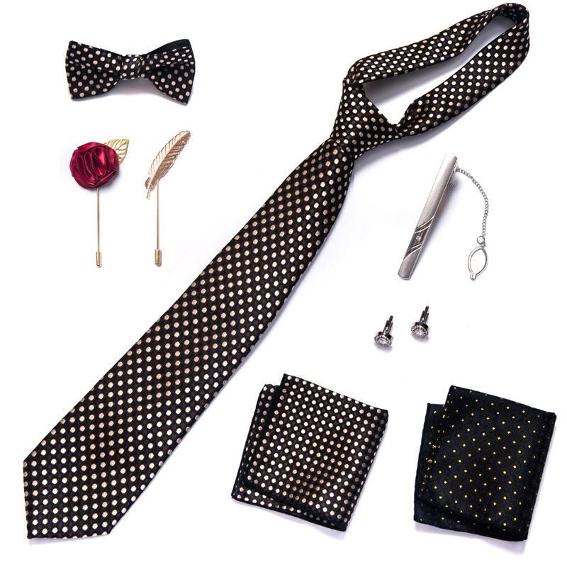 Men'S Tie Set 8-Piece Tie Corsage Brooch Cufflinks Accessories LB213