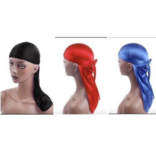 3in1 Silky Durag Unisex Black Red And Blue Doo Rag