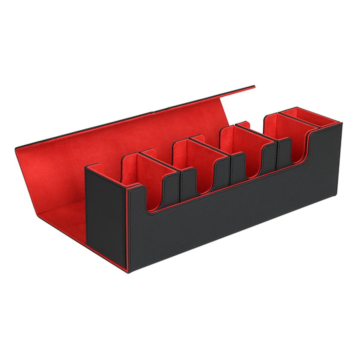 5 Compartment Card Deck Box Organizer Storage Holder Black Red