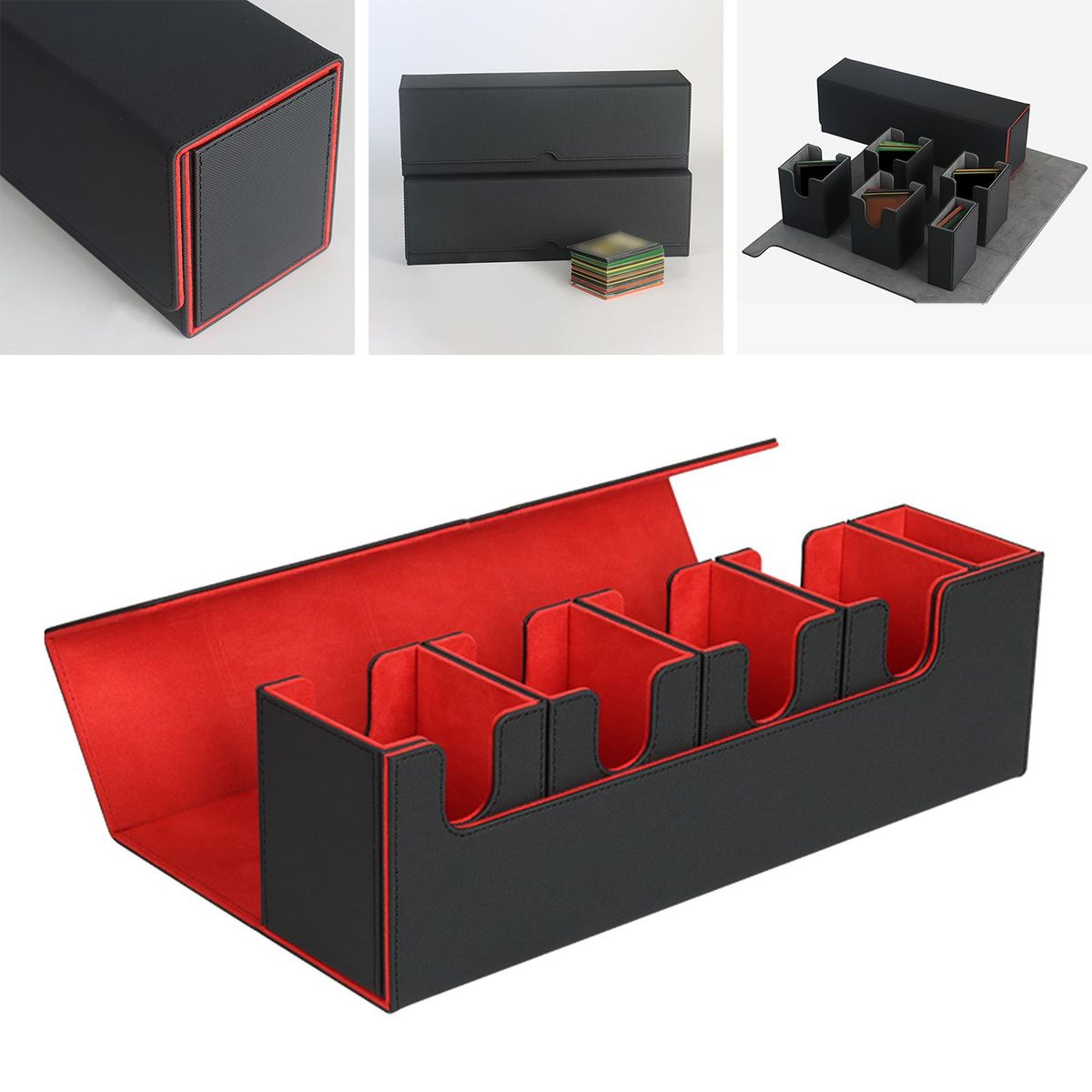 5 Compartment Card Deck Box Organizer Storage Holder Black Red