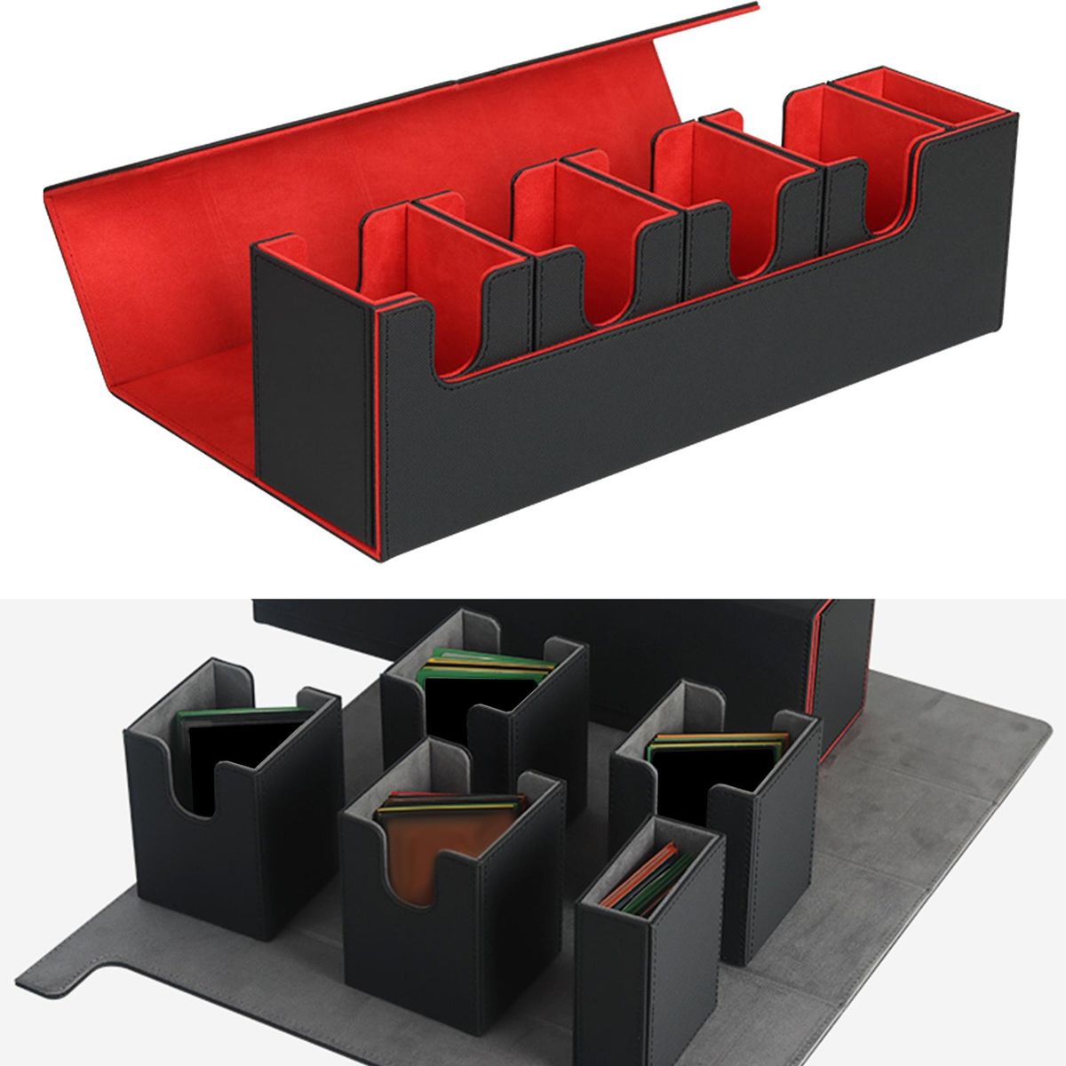 5 Compartment Card Deck Box Organizer Storage Holder Black Red