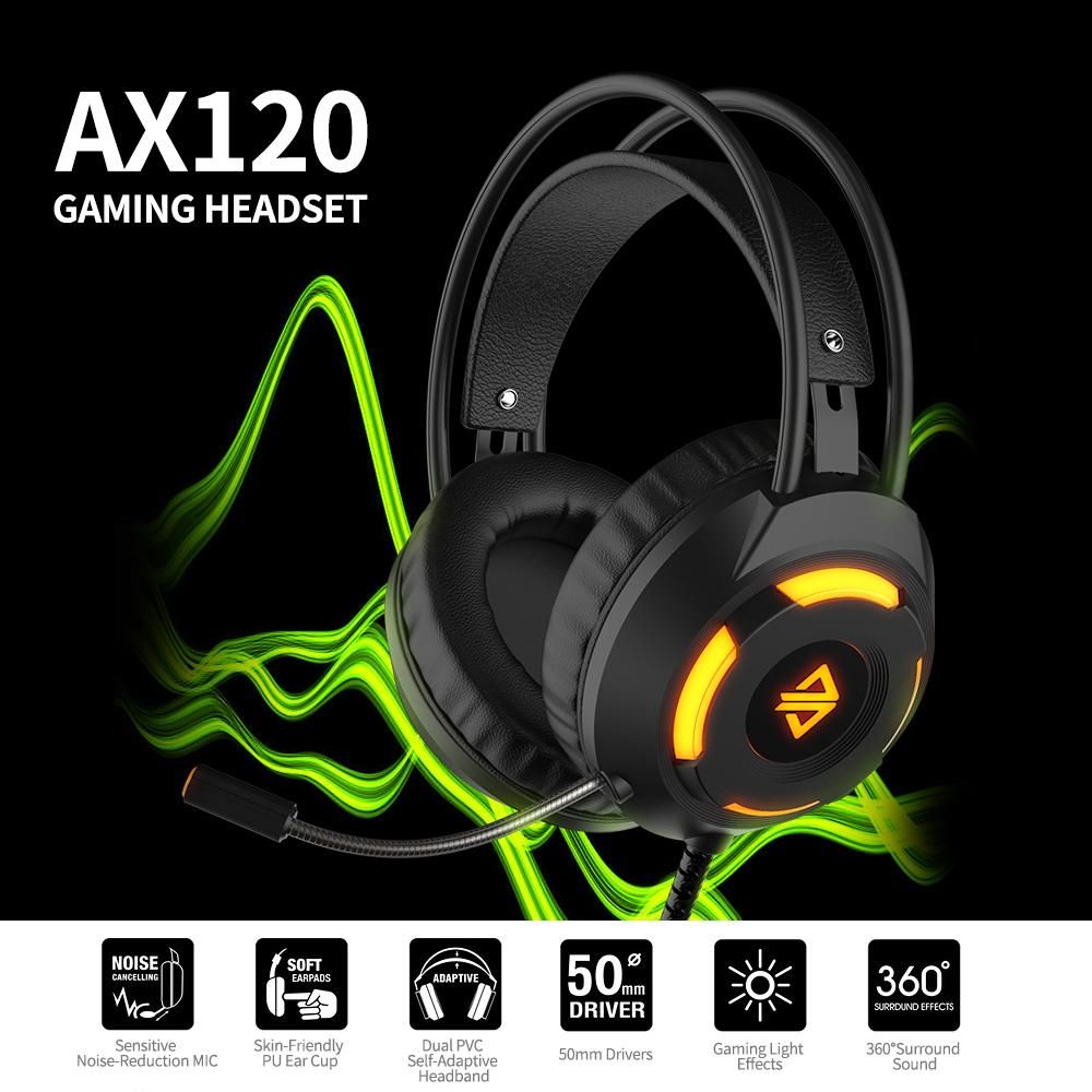 Ajazz AX120 USB Wired Headset 3.5mm Stereo Gaming Headset Noise Cancelling Headphone with Mic 50mm Driver Unit White